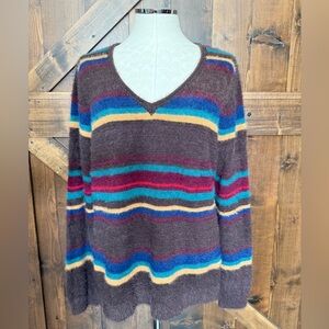 TASHA POLIZZI striped pullover v-neck brown multi color striped sweater Size L